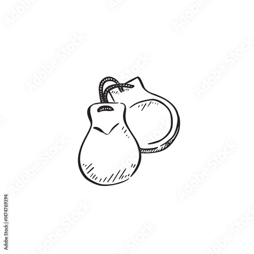 A pair of castanets; a Spanish instrument in black and white sketch.  