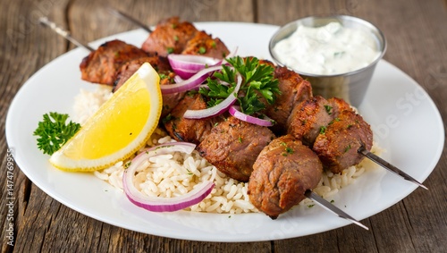 Delicious Grilled Lamb Kebabs with Rice and Lemon
