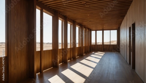 Wooden Pavilion with Panoramic Desert View: Architectural Serenity