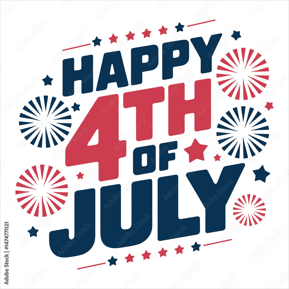 Obraz premium Patriotic 4th of July Celebration Vector Design with Fireworks and Stars