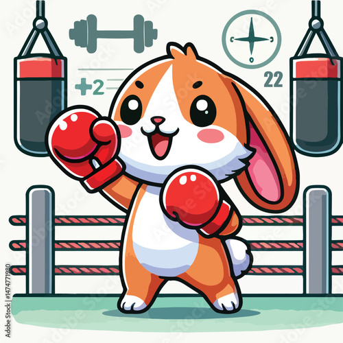 Cute Rabbit Boxing Cartoon Vector Icon Illustration