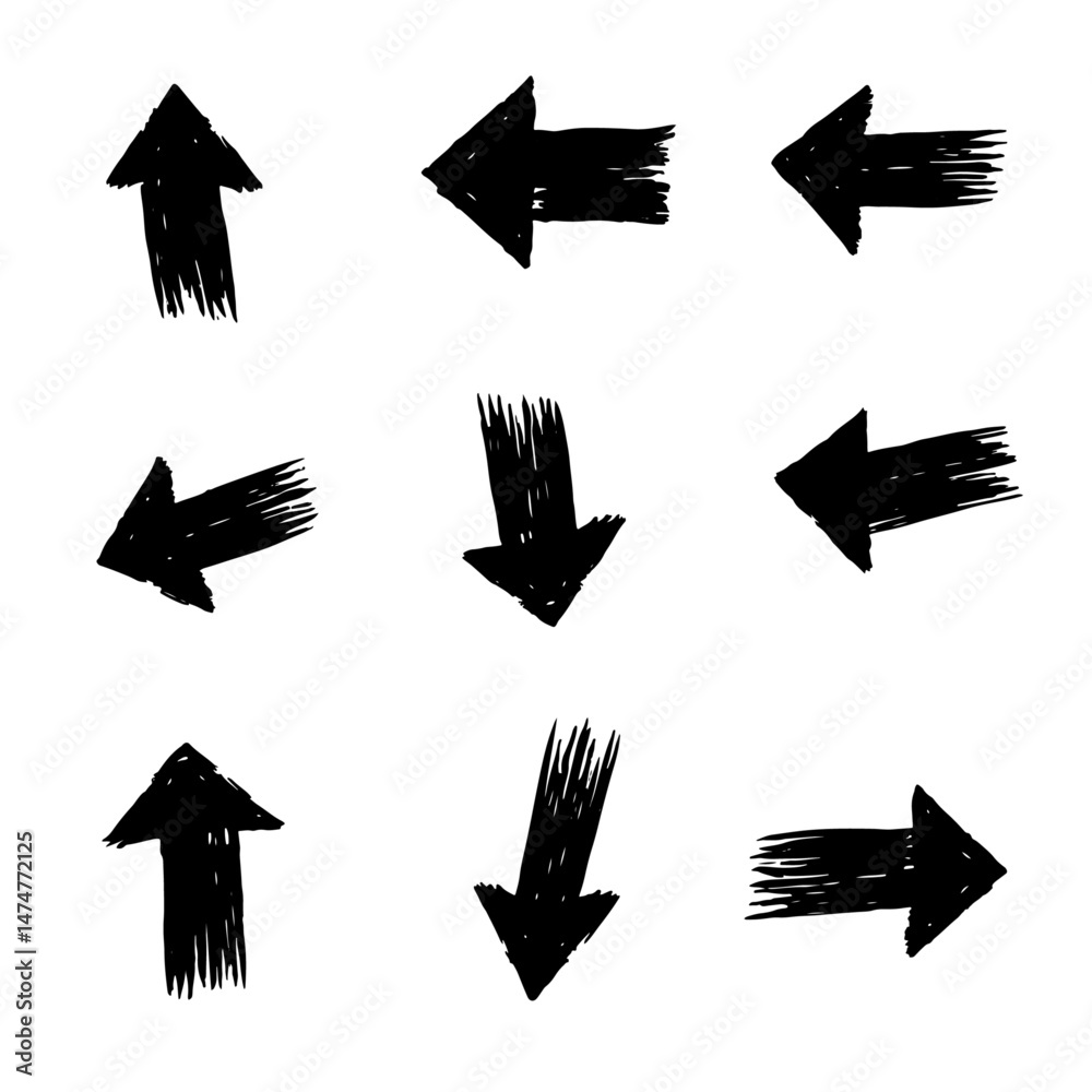 Vector hand drawn different arrow design with white background arrow mark icons