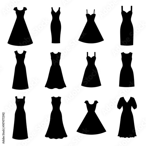 set of female fashion dress isolated on white background