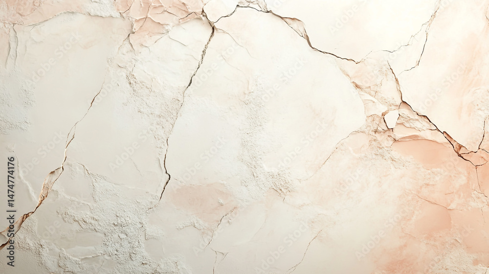 Naklejka premium Abstract background with a cracked wall texture, light peach and white colors, with space for text or design.