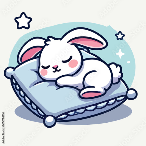 Cute Rabbit Baby Sleeping Cartoon Vector Icon Illustration