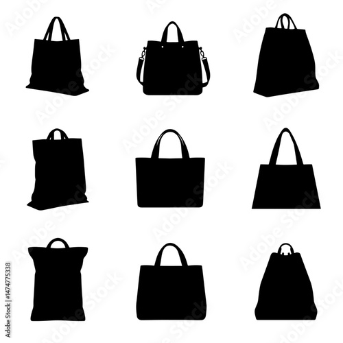 Black and white sillhouette of a fashion bag isolated white background