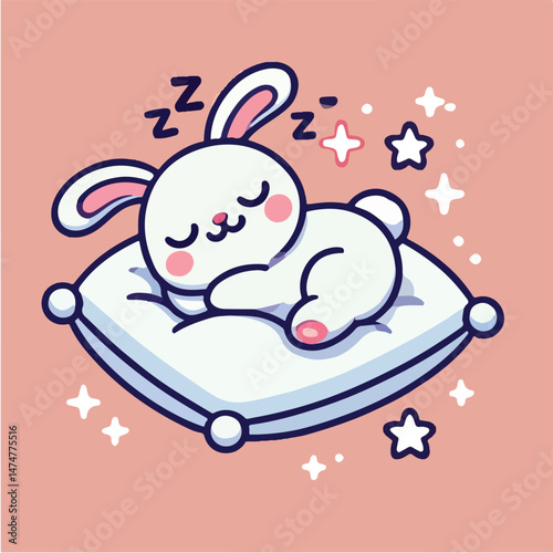 Cute Rabbit Baby Sleeping Cartoon Vector Icon Illustration