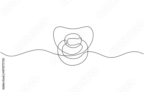 Baby pacifier in continuous one line art style. Simple vector illustration, One line continuous of baby pacifier. Minimalist style vector illustration in white background.