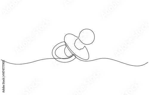 Baby pacifier in continuous one line art style. Simple vector illustration, One line continuous of baby pacifier. Minimalist style vector illustration in white background.