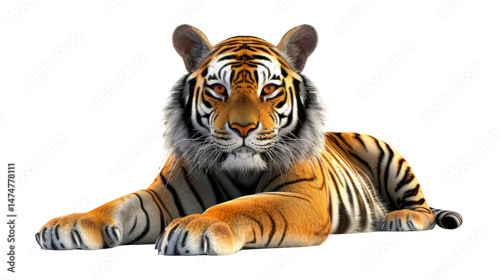 Obraz premium Vibrant illustration of tiger lying down with intense eyes and detailed fur texture