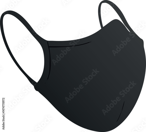 Black protective face mask isolated on white background protection from airborne particles