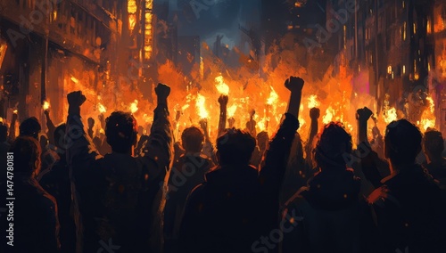 A fiery protest erupts in the night