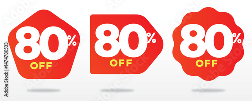 80% off. Promo, advertising, discount, day, trade, sale, marke. Profit, store, value, offer, price, sticker. Label, vector, shape, icon, set