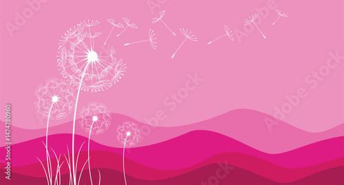 Vector illustration dandelion seed blowing in the wind.