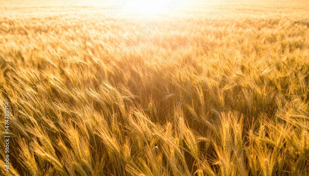 Obraz premium Golden Wheat Field: A captivating sun-kissed panorama of a vast field of ripe, golden wheat swaying gently in the breeze. The image evokes a sense of abundance and natural beauty.