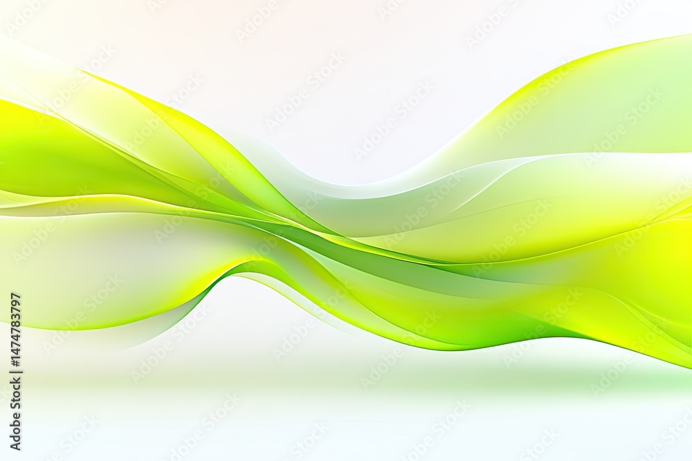 Abstract flowing lines of vibrant, light green and yellow. Soft, smooth curves against a white background create a dynamic visual Abstract flowing lines of vibrant, light green and yellow. Soft, smooth curves against a white background create a dynamic visual