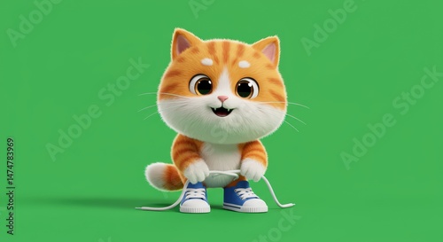 Wallpaper Mural Adorable Orange Kitten Tying Shoelaces: A 3D Rendered Image Torontodigital.ca