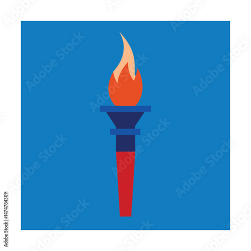 Colorful flat design illustration of a burning torch against a blue background for olympics