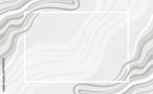 Abstract Wave Modern Neutral Design Stripes Background with Curve Lines, Wavy Corner and Frame. Vector Illustration for Presentation Backdrop in White and Gray Colors