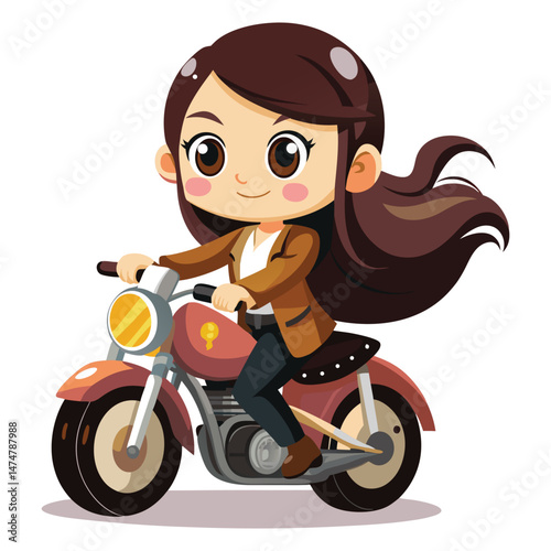 Cute character beautiful girl riding a motor bike