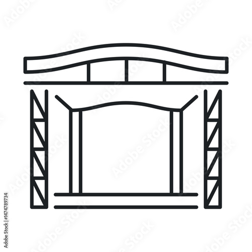 An icon of an outdoor concert stage suitable for various musical events. The design shows a simplified yet effective stage layout, ideal for community gatherings or festivals.