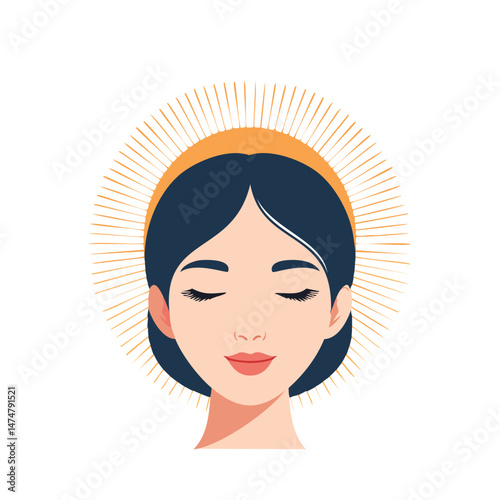 Peaceful Face with Rising Sun Vector