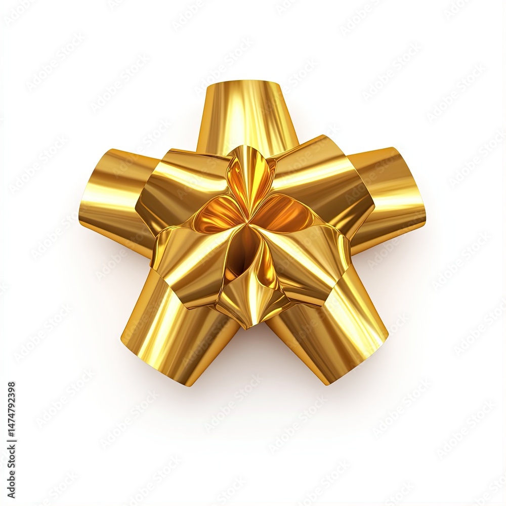 Gold ribbon bow, star-shaped, detailed, shiny, isolated on white Gold ribbon bow, star-shaped, detailed, shiny, isolated on white