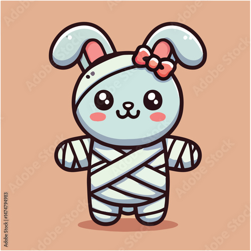 Cute Rabbit Mummy Cartoon Vector Icon Illustration.