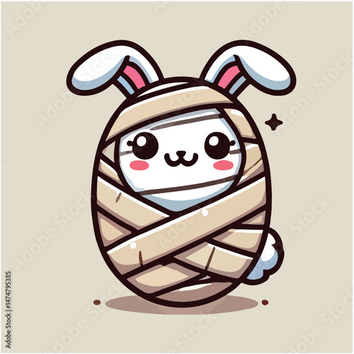 Cute Rabbit Mummy Cartoon Vector Icon Illustration.