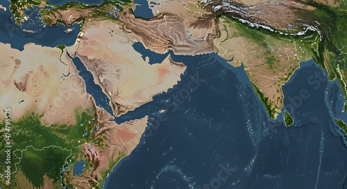 Viewing Middle East and Asia Map Landscape From Space