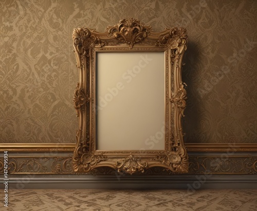 Elegant vintage frames on ornate damask backdrop,  composition,  shape,  art
