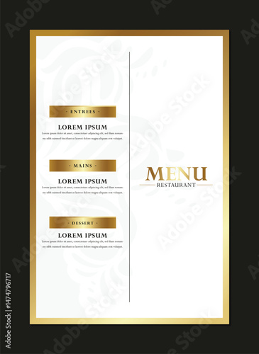 stylish and sophisticated restaurant menu template in a gold and white color scheme