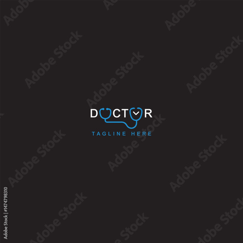 Doctors Letters with Stethoscope Logo Design with black background. 