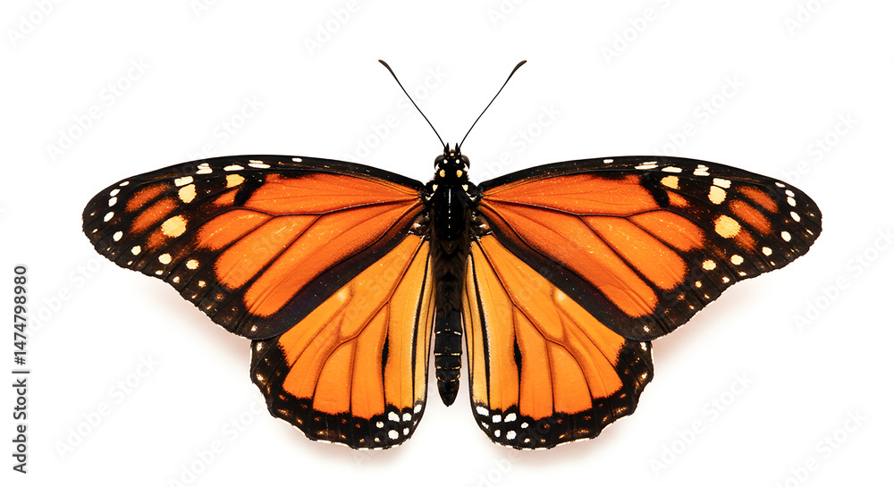 Fototapeta premium Monarch butterfly showing its beautiful orange wings on white background