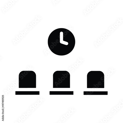 Waiting Room Icon. Waiting Room Illustration With Seat Symbol And Wall Clock Indicating Waiting Time Queue.