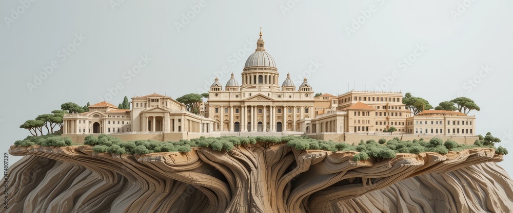 Obraz premium watercolor painting illustration of an Aerial view of the Bathes St Peters Basilica in Vatican City Rome Italy landscaping and historic architecture