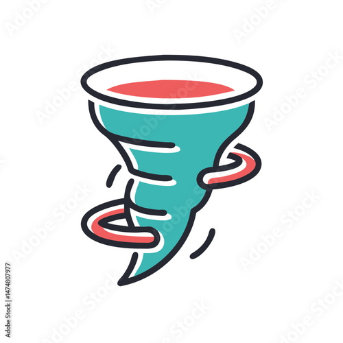 Vector illustration of a tornado funnel with motion lines, ideal for weather alerts, storm visuals, and natural disaster content.

