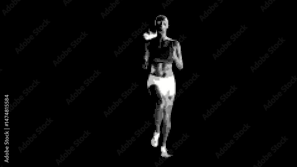 Halftone Woman Running in Motion Loop Halftone Woman Running in Motion Loop