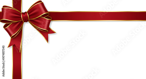 Elegant realistic red ribbon and bow graphic element for gift wrapping, holiday promotions, sales banners, and invitations, vector illustration