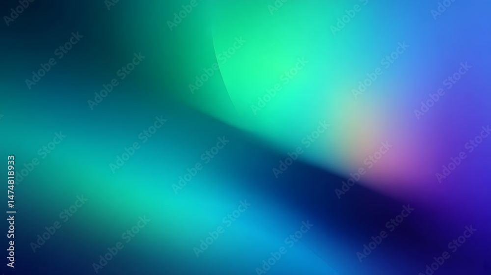 Fototapeta premium Abstract blurred gradient background with teal and purple glow and light particles.
