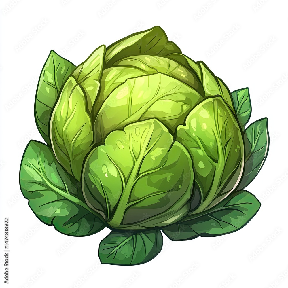 Vibrant green cabbage head, detailed illustration Vibrant green cabbage head, detailed illustration