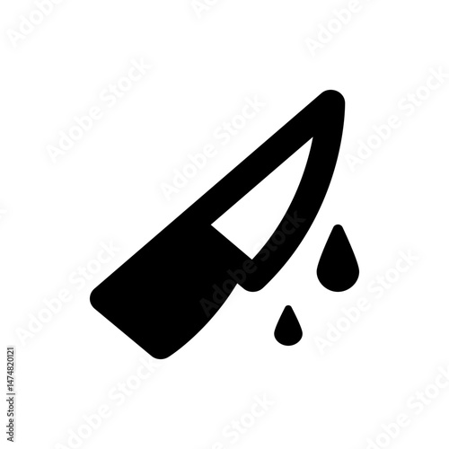Illustration of a black knife with a silver blade and two black drops on a white background style icon