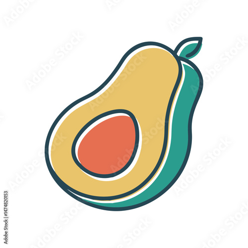 Stylized half avocado illustration with colorful tones, ideal for healthy food concepts, apps, and organic product visuals.
