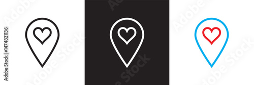Love location icon. Vector for websites, mobile interfaces, presentations, banner, visual branding etc. Vector illustration. isolated on white and black background. EPS 10