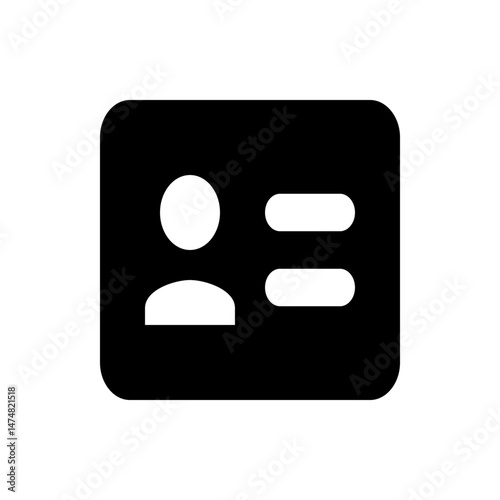 Black rounded rectangle with a white user icon and two white horizontal lines on the right side