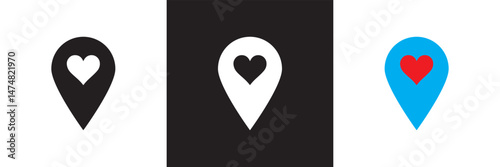 Love location icon. Vector for websites, mobile interfaces, presentations, banner, visual branding etc. Vector illustration. isolated on white and black background. EPS 10