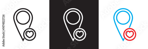 Love location icon. Vector for websites, mobile interfaces, presentations, banner, visual branding etc. Vector illustration. isolated on white and black background. EPS 10