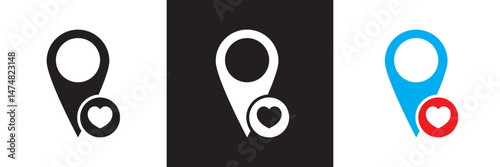Love location icon. Vector for websites, mobile interfaces, presentations, banner, visual branding etc. Vector illustration. isolated on white and black background. EPS 10