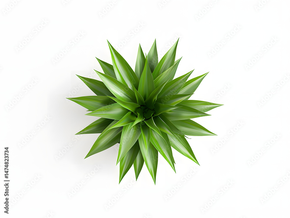 Fototapeta premium Top View of Green Pineapple Crown Isolated on White Background