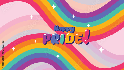 Happy Pride month background vector. LGBTQ community symbol with rainbow, pride flag, sparkle. Design for celebration, bisexual, transgender, gender equality, rights, ads.